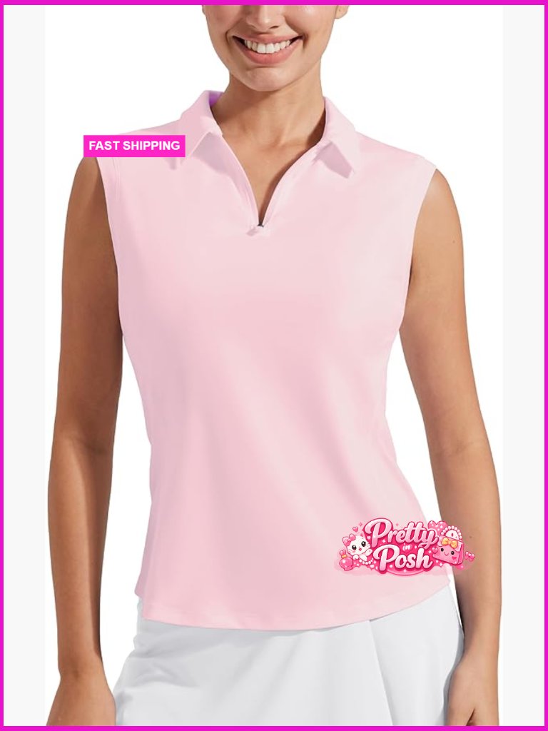 Sleeveless Upf 50+ Polo Collared Athletic Tank Top Quick Dry